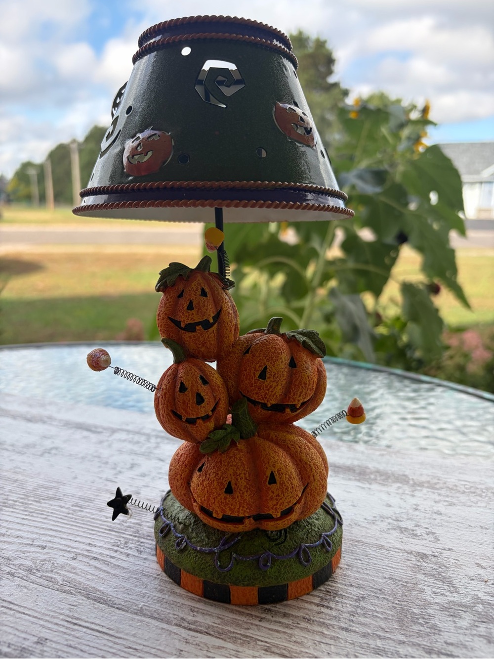 Festive Orange Pumpkin Stack Tea Light Lamp - Halloween Home Accent